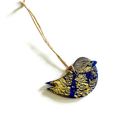 Royal Blue Dove Christmas Ornaments Handmade with Clay & Gold Flakes - Sassy Sacha Jewelry