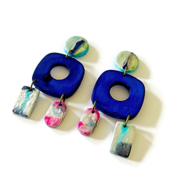 Royal Blue Statement Earrings with Abstract Accents - Sassy Sacha Jewelry