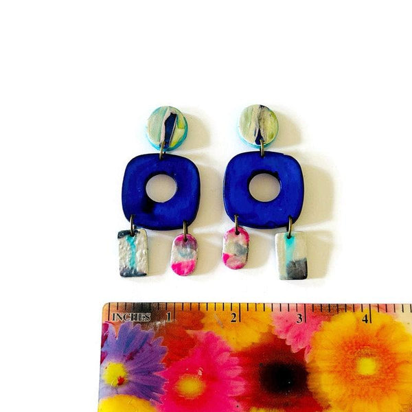 Royal Blue Statement Earrings with Abstract Accents - Sassy Sacha Jewelry