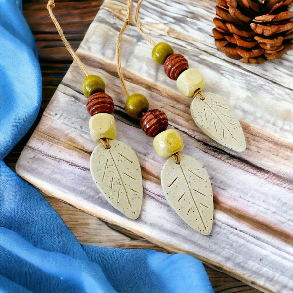 Rustic Leaf Ornaments Handmade from Clay & Nova Scotia Beach Sand - Sassy Sacha Jewelry