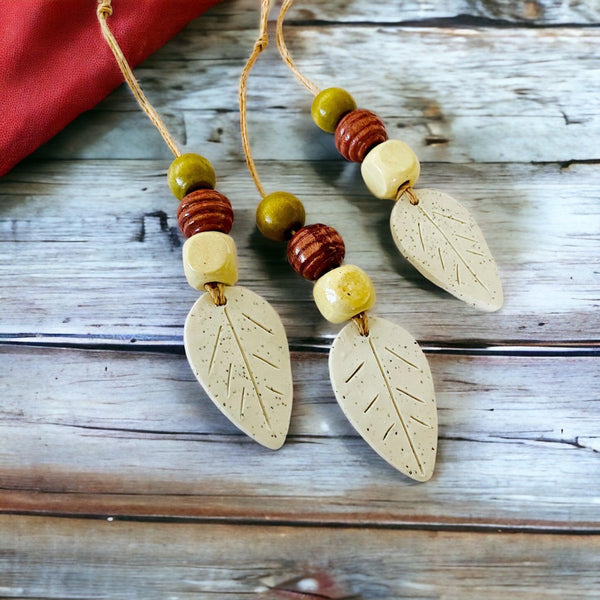 Rustic Leaf Ornaments Handmade from Clay & Nova Scotia Beach Sand - Sassy Sacha Jewelry