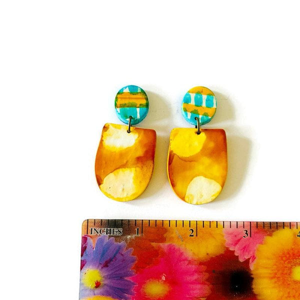 Spring Statement Earrings in Mustard Yellow, Turquoise & White - Sassy Sacha Jewelry