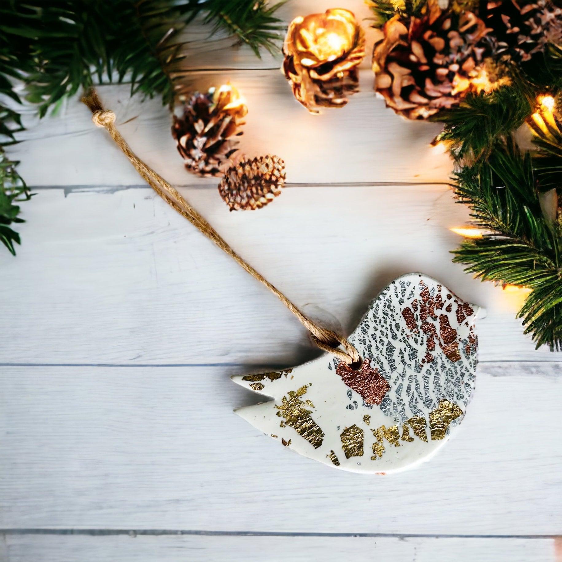Star Christmas Ornament White with mixed Foil Flakes - Sassy Sacha Jewelry