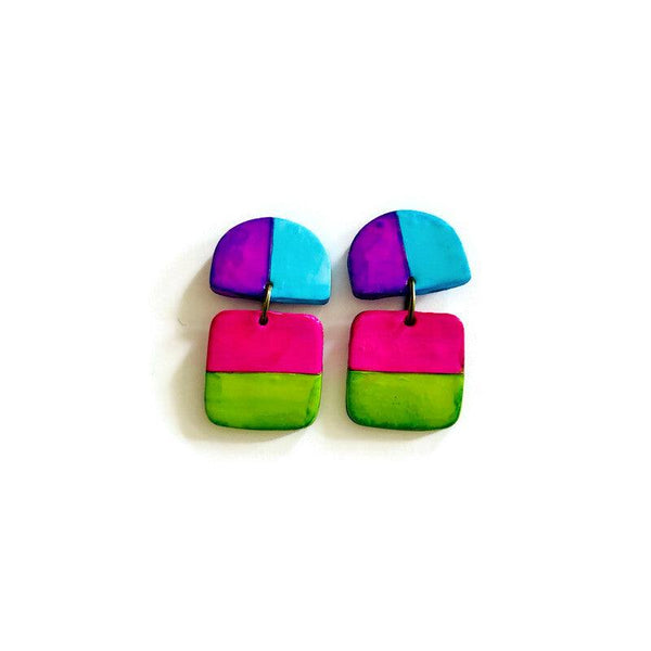 Striped Neon Earrings Handmade - Sassy Sacha Jewelry