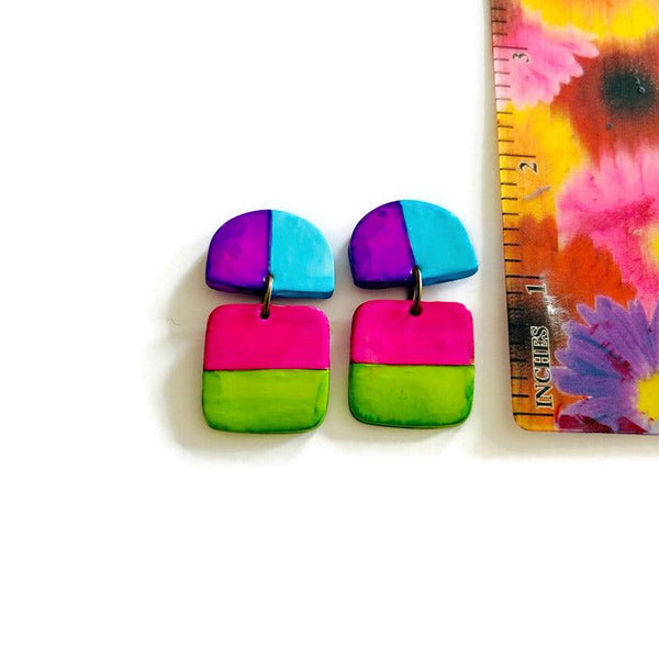 Striped Neon Earrings Handmade - Sassy Sacha Jewelry