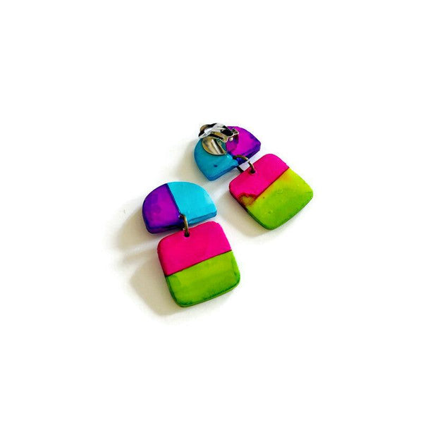 Striped Neon Earrings Handmade - Sassy Sacha Jewelry