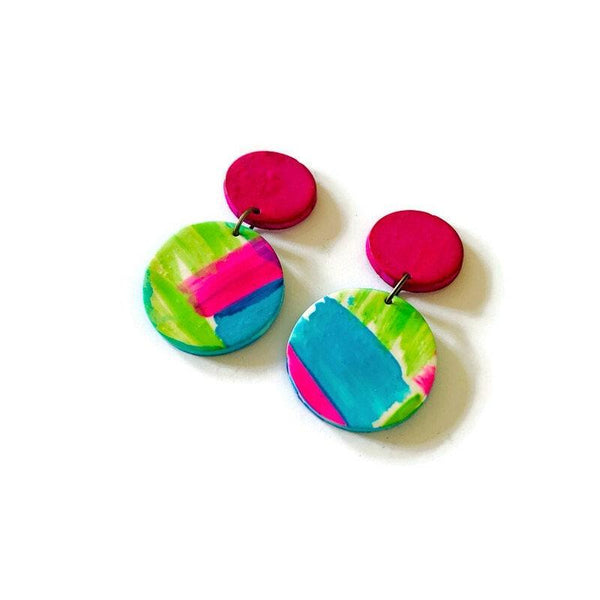 Summer Statement Earrings in Neon Pink Green Blue - Sassy Sacha Jewelry