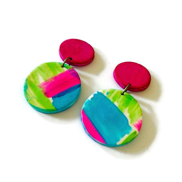 Summer Statement Earrings in Neon Pink Green Blue - Sassy Sacha Jewelry