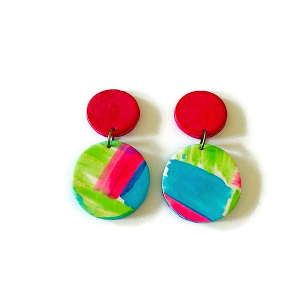 Summer Statement Earrings in Neon Pink Green Blue - Sassy Sacha Jewelry