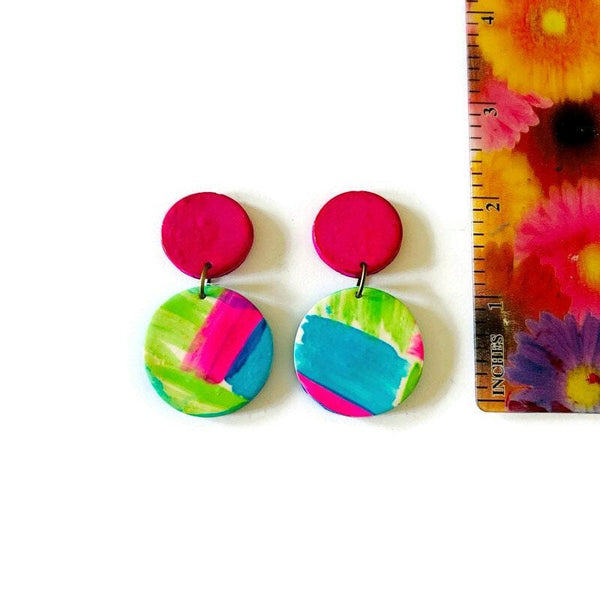 Summer Statement Earrings in Neon Pink Green Blue - Sassy Sacha Jewelry