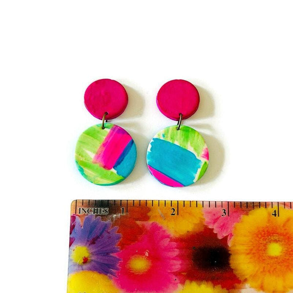 Summer Statement Earrings in Neon Pink Green Blue - Sassy Sacha Jewelry