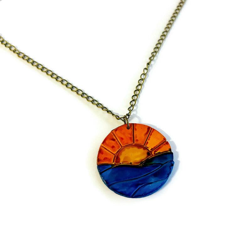 Sunrise Pendant Necklace, Sun Rise over Ocean - Sassy Sacha Jewelry