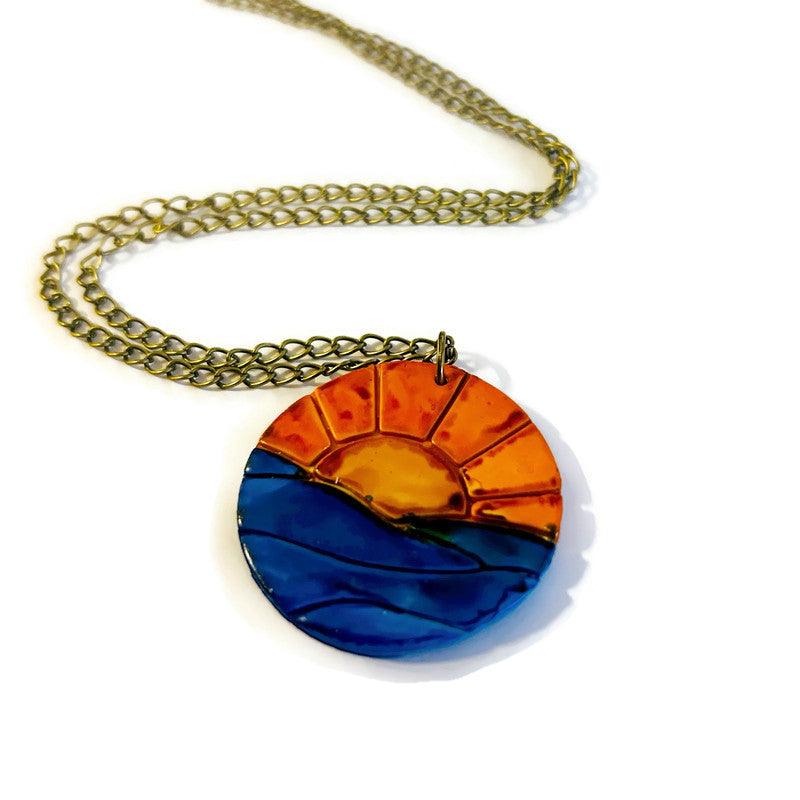 Sunrise Pendant Necklace, Sun Rise over Ocean - Sassy Sacha Jewelry