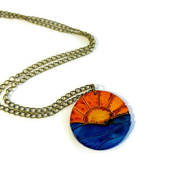 Sunrise Pendant Necklace, Sun Rise over Ocean - Sassy Sacha Jewelry