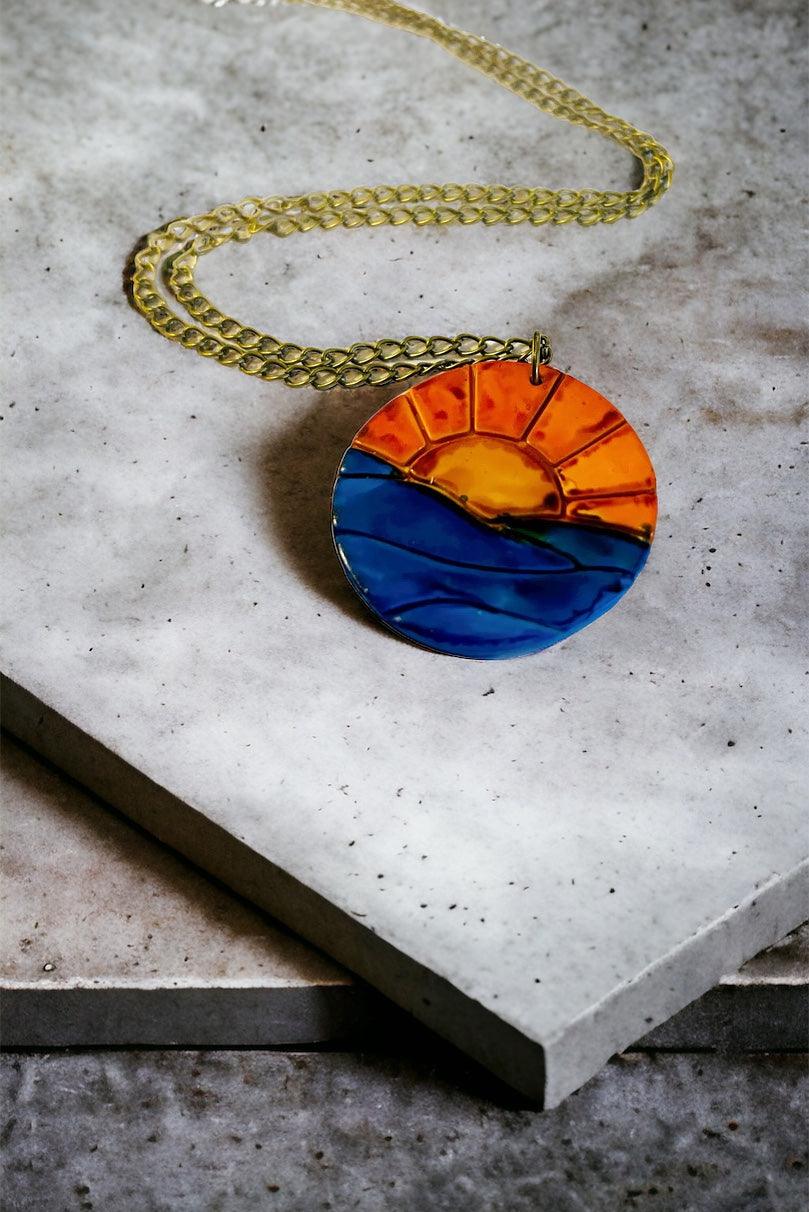 Sunrise Pendant Necklace, Sun Rise over Ocean - Sassy Sacha Jewelry
