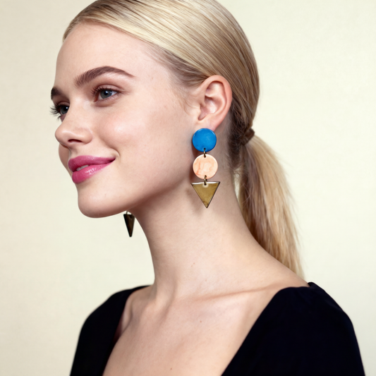 Geometric Statement Earrings Post or Clip On – Handmade from Polymer Clay