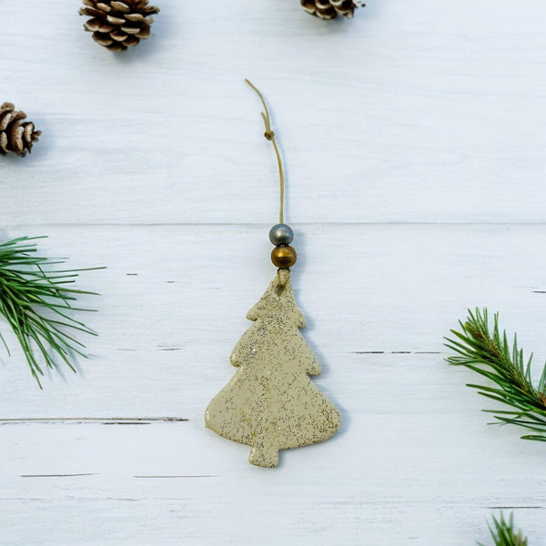 Tree Shaped Christmas Ornament White with Gold & Silver Sparkles - Sassy Sacha Jewelry