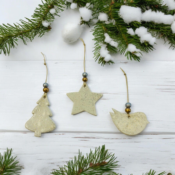 Tree Shaped Christmas Ornament White with Gold & Silver Sparkles - Sassy Sacha Jewelry