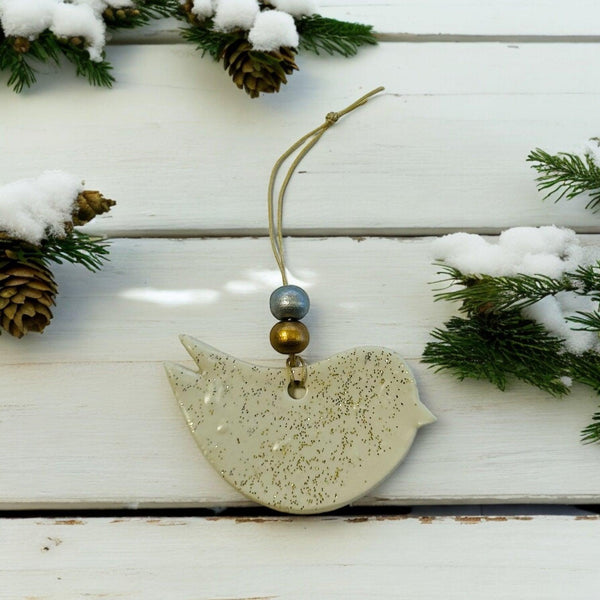 Tree Shaped Christmas Ornament White with Gold & Silver Sparkles - Sassy Sacha Jewelry