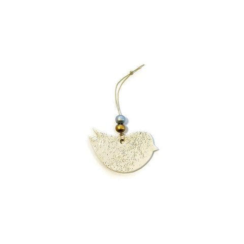 Tree Shaped Christmas Ornament White with Gold & Silver Sparkles - Sassy Sacha Jewelry