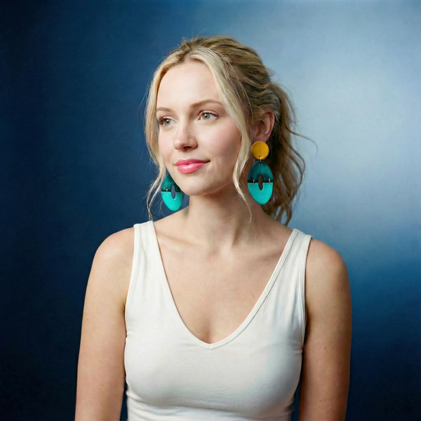 Colorful Extra Large Statement Earrings Handmade from Clay & Painted Bold Colors- "Zoe""