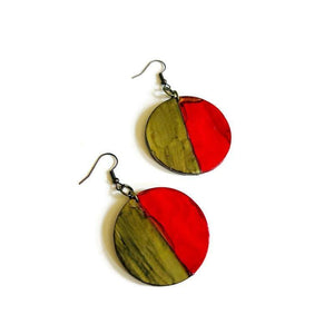 Two Tone Disc Earrings in Red & Grey - Sassy Sacha Jewelry