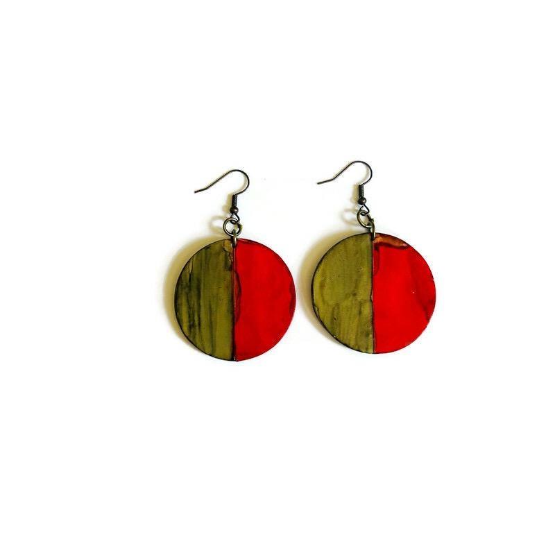 Two Tone Disc Earrings in Red & Grey - Sassy Sacha Jewelry