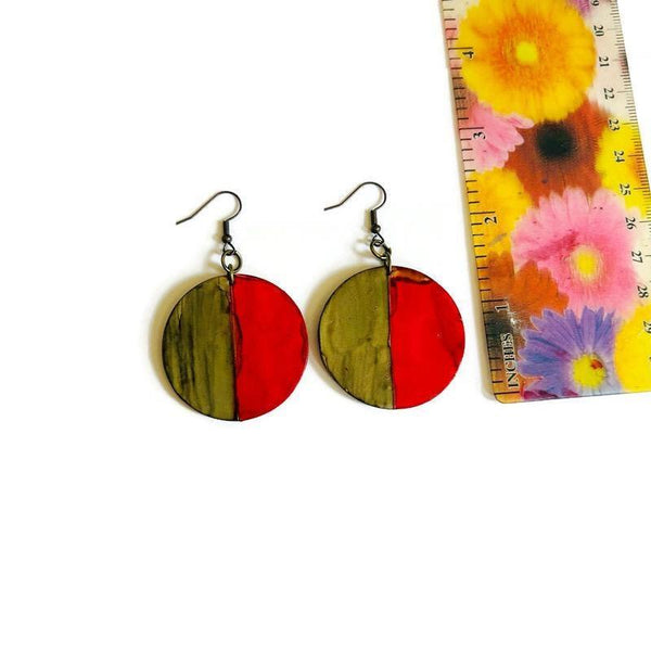 Two Tone Disc Earrings in Red & Grey - Sassy Sacha Jewelry