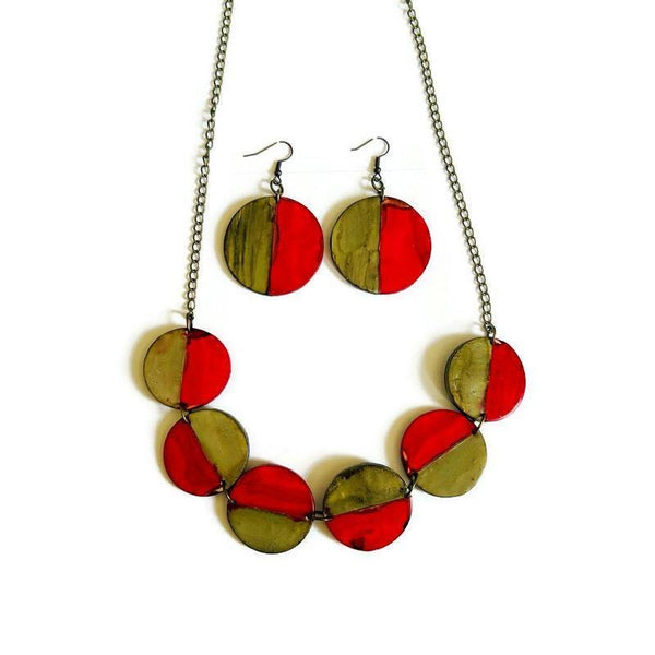 Two Tone Disc Earrings in Red & Grey - Sassy Sacha Jewelry