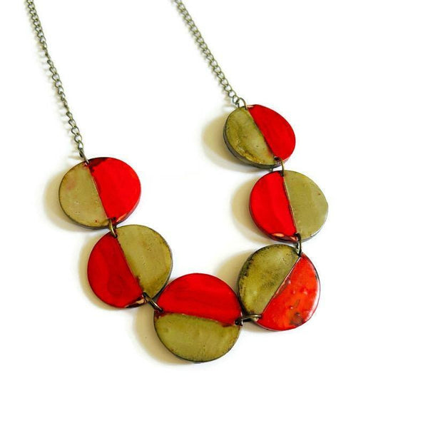 Two Tone Disc Earrings in Red & Grey - Sassy Sacha Jewelry