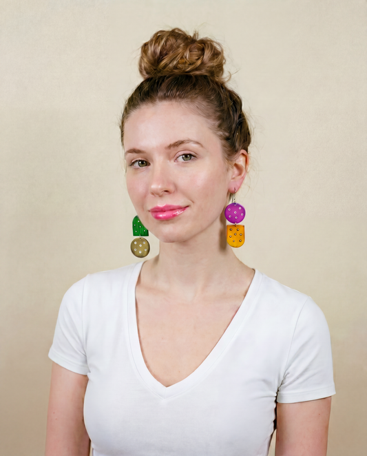 Colorful Mismatched Dangle Earrings with Polka Dots