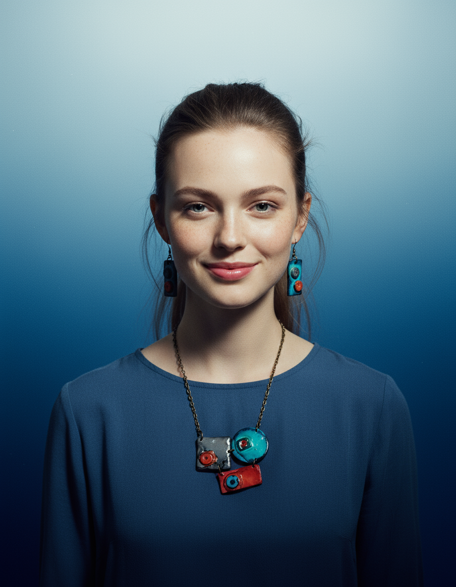 Modern Sculptural Statement Necklace, Grey, Teal & Orange, Handmade Polymer Clay