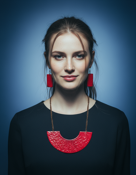Big Chunky Red Necklace Handmade from Clay