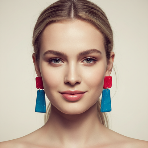 Pink & Neon Blue Statement Earrings- "Mary"