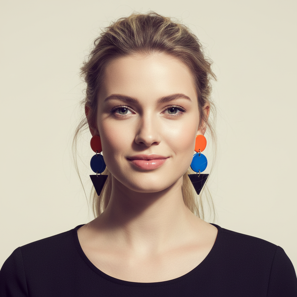 Long Statement Clip On Earrings Handmade in Orange Blue Green