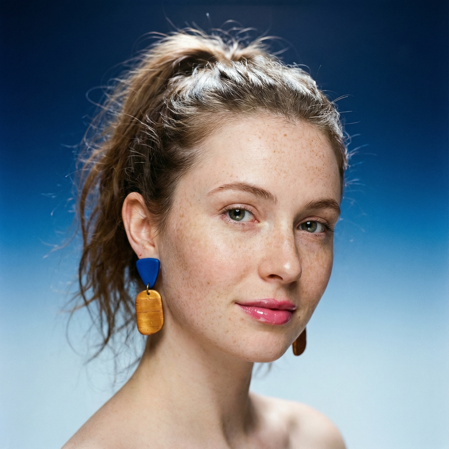 Clay Two Tone Earrings Handmade, Post or Clip Ons - "Alex"