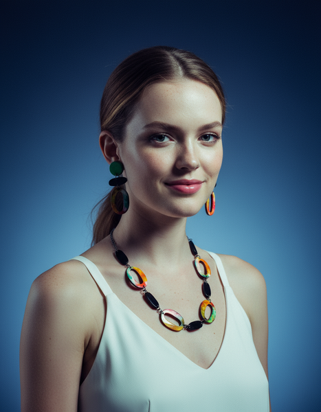 Long Colorful Beaded Necklace with Large Statement Earrings Handmade