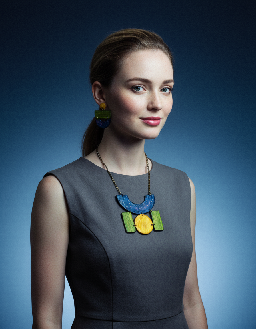 Colorful Painted Statement Necklace with Geometric Design