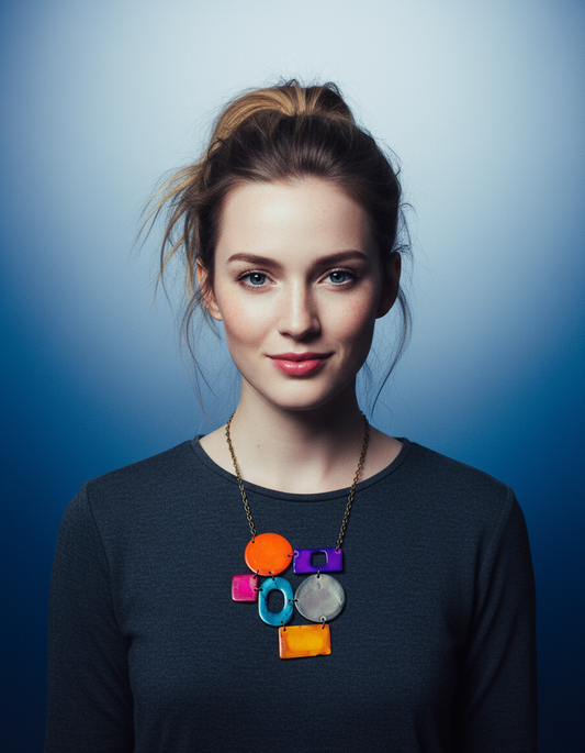 Colorful Geometric Statement Necklace, Handmade Polymer Clay