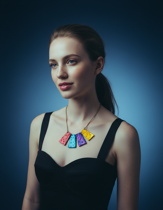 Multicolor Fringe Statement Necklace, Handmade Polymer Clay – Bold & Colorful