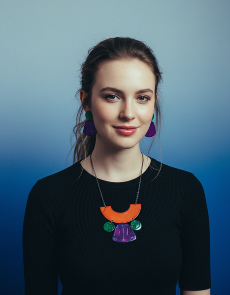 Wide Statement Earrings in Purple & Green- "Janet"