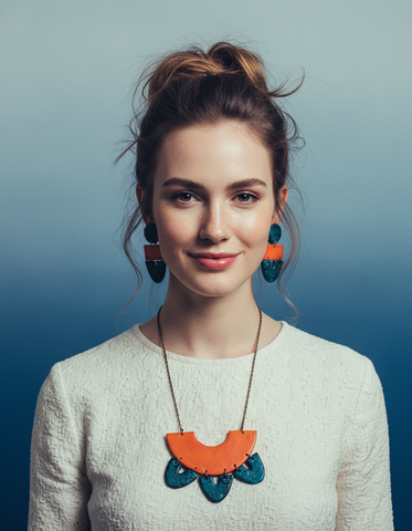 Unique Jewelry Set with Bib Necklace and Statement Earrings