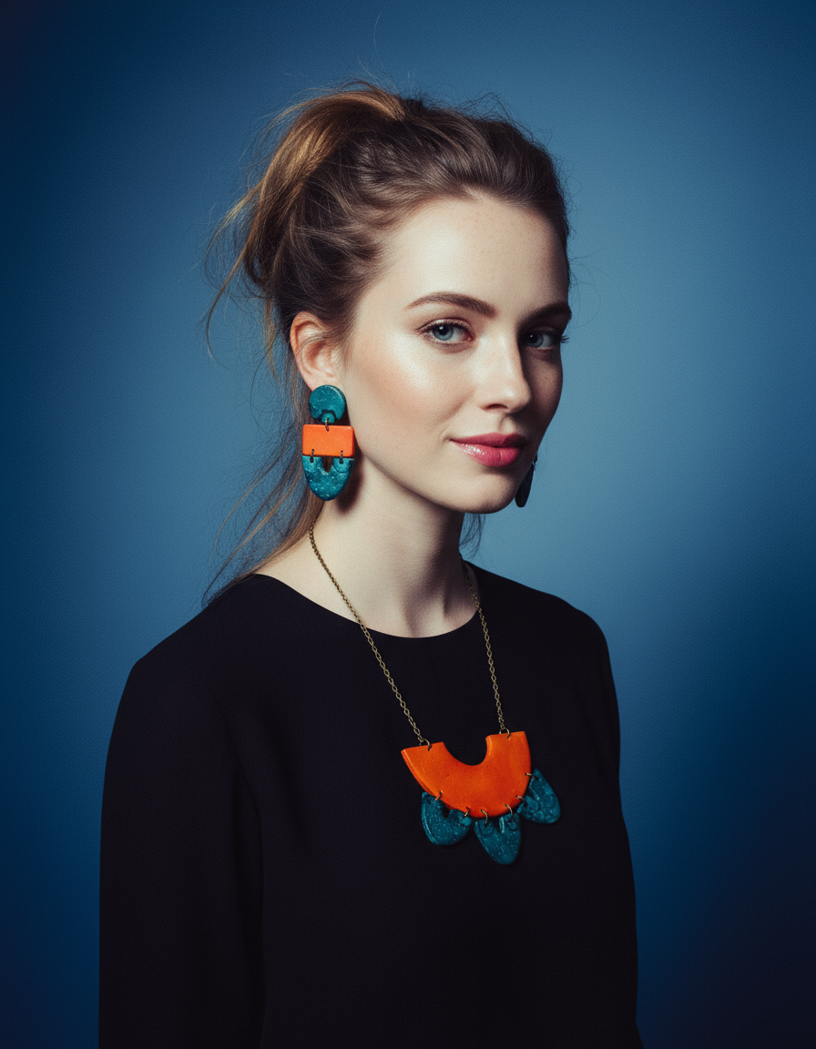 Unique Statement Necklace in Orange & Teal