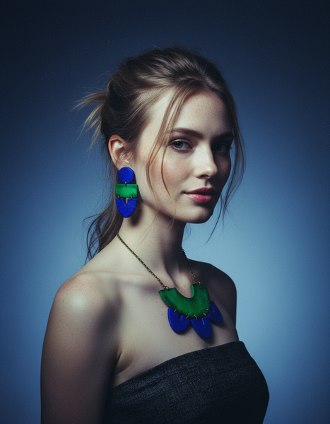 Clay Collar Statement Necklace Painted Green Blue