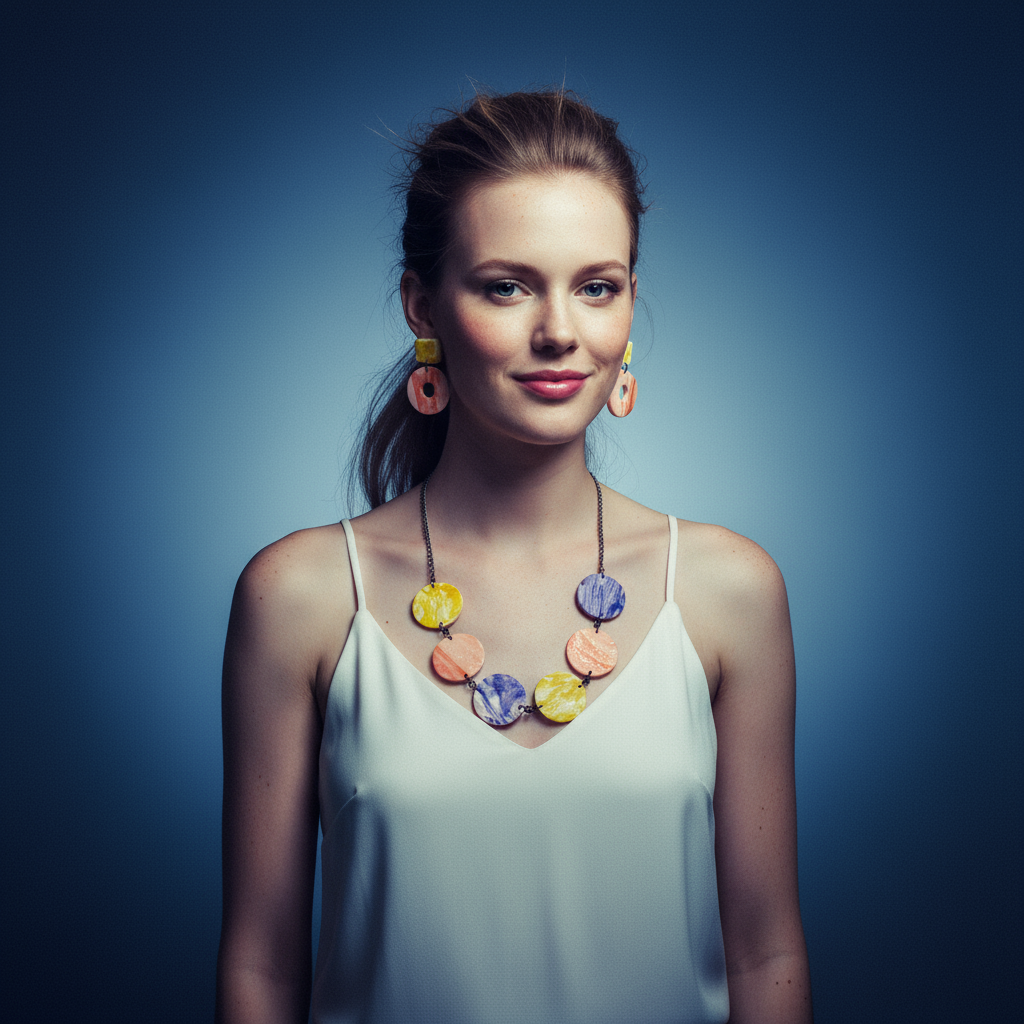 Pastel Beaded Statement Necklace with Circle Discs