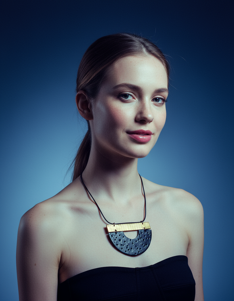 Modern Semi Circle Necklace in Black & Gold