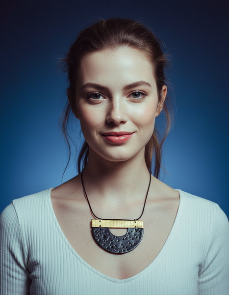 Modern Semi Circle Necklace in Black & Gold