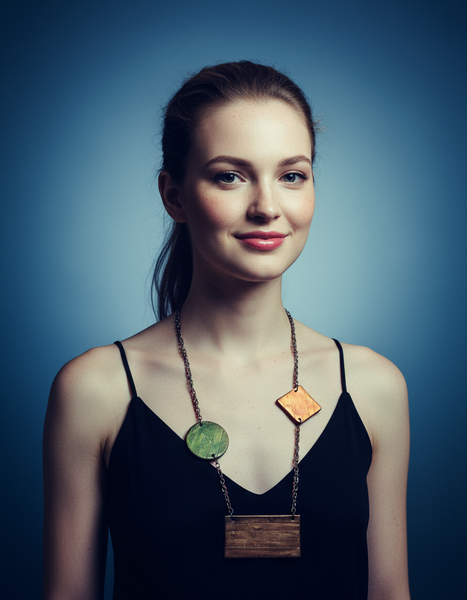 Geometric Bib Necklace with Double Layered Bronze & Copper Chain