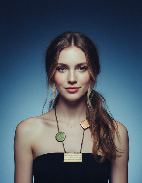 Geometric Bib Necklace with Double Layered Bronze & Copper Chain