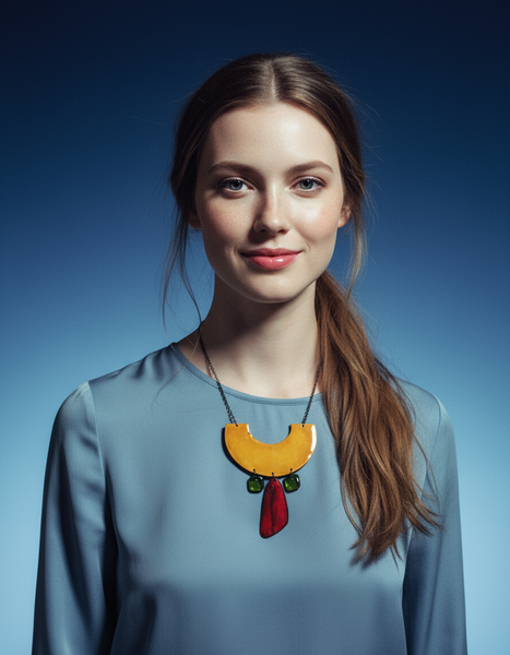 Quirky Statement Bib Necklace with Dangling Geometric Shapes- "Ricki"